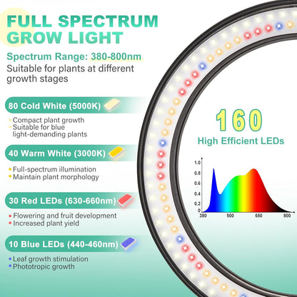 LORDEM 10" Full Spectrum Grow Light, 160 LEDs Plant Lamp for Indoor Plants, Grow Lamp with 4/8/12H Auto Timer, 10 Dimmable Levels, 3 Spectrum Modes, 65" Height Adjustable, Ideal for Large Tall Plants