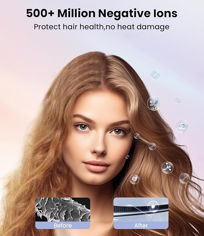 Hair Dryer: 150000 RPM Portable Professional High Speed Ionic Blow Dryer for Fast Drying, 500 Million Negative Ions Care & Heat Control & Low Noise with Magnetic Diffuser & Nozzle, 5 Temps & 3 Speeds