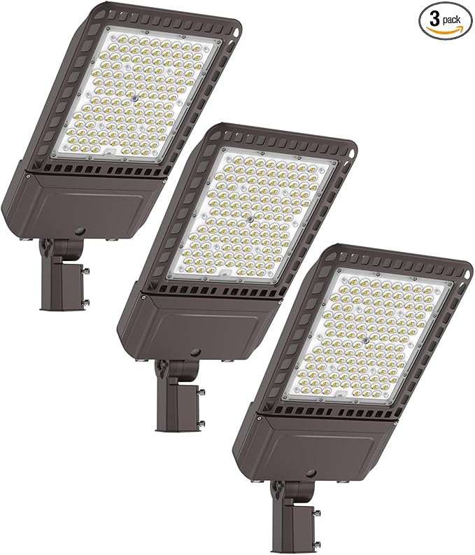 Led Parking Lot Light 300W 45,000LM Slip Fitter Led Street Pole Light with Dusk-to-Dawn Photocell 100-277V IP65 Waterproof Outdoor Commercial Area Lighting for Parking Lot, Roadways 3Pack