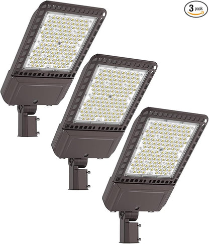 Led Parking Lot Light 300W 45,000LM Slip Fitter Led Street Pole Light with Dusk-to-Dawn Photocell 100-277V IP65 Waterproof Outdoor Commercial Area Lighting for Parking Lot, Roadways 3Pack