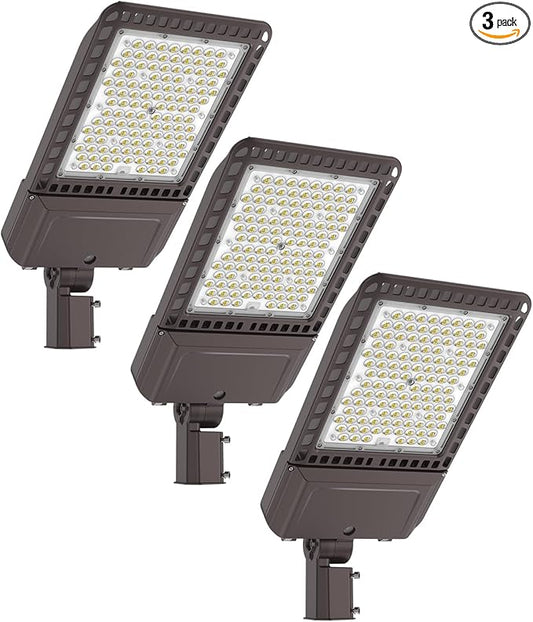 Led Parking Lot Light 300W 45,000LM Slip Fitter Led Street Pole Light with Dusk-to-Dawn Photocell 100-277V IP65 Waterproof Outdoor Commercial Area Lighting for Parking Lot, Roadways 3Pack