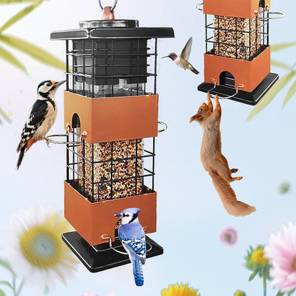 Squirrel Proof Bird Feeder,3Lbs Metal Birdfeeders Squirrel Proof with 4 Feeding Ports for Outside, Birds Seed Feeder for Outdoors, Cardinal, Finch, Sparrow (Brown)