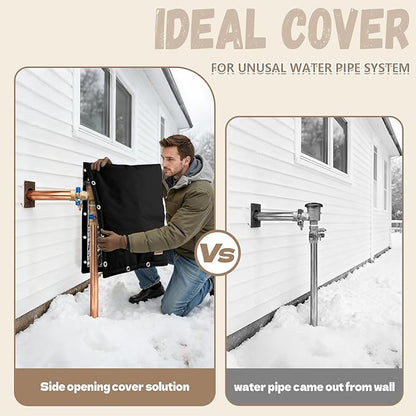 Backflow Preventer Insulation Cover - 2 Way Opening Pipe Insulation Cover for Irrigation Valve, Sprinkler Cover for Outside - Winter Freeze Protection Backflow Cover - 30" W x 24" H, Black