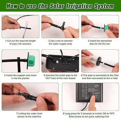 Solar Drip Irrigation System for Garden, Automatic Drip Irrigation Kits,Plants Self Watering Devices for Vacation,Solar/Battery Powered Water Pump for Potted Plants,Raised Beds,Greenhouse (15 Pots)