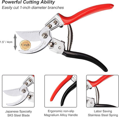 TONMA Pruning Shears [Made in Japan] Professional 8 Inch Premium Plant Garden Scissors Secateurs with Ergonomic Handle, Gardening Gifts Bypass Hand Pruners Branch Gardening Clippers for Plants