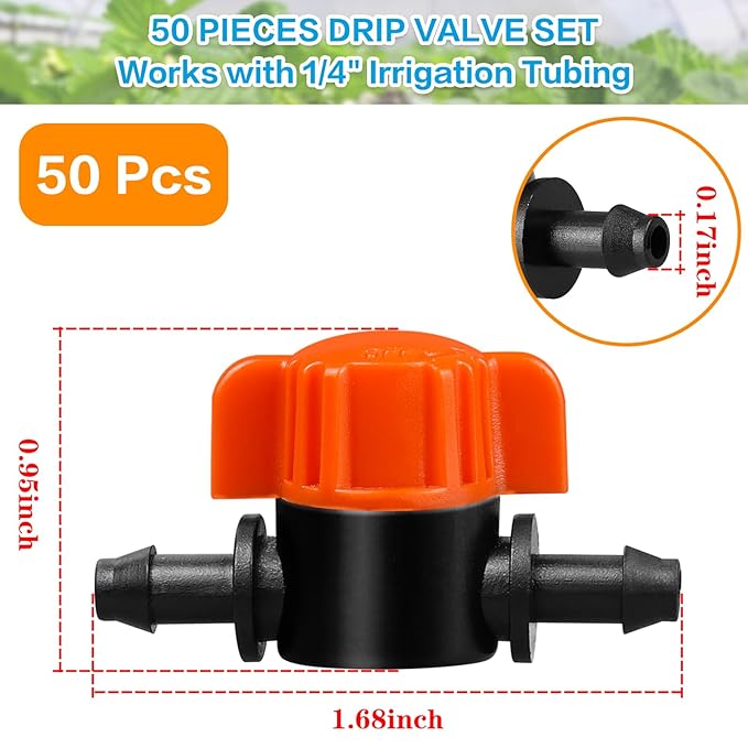 1/4" Drip Irrigation Valve：50 Pack Drip Irrigation Shut Off Switch Valve Fits 1/4 Inch Drip Irrigation Tubing Drip Line Cut Off Valve for Garden Lawn Irrigation System