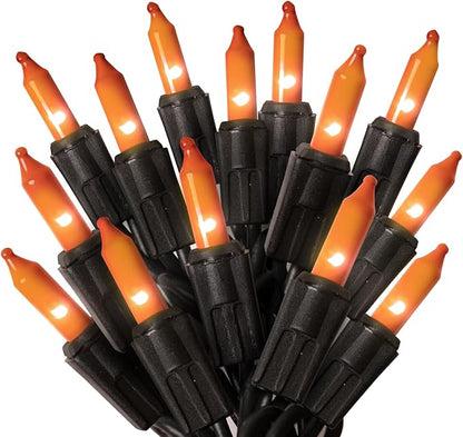 PREXTEX Halloween Lights (20 Feet, 100 Bulbs) - Halloween Party Decorations and Christmas Lights with Black Wire - Holiday Decorations Indoor or Outdoor String Twinkle Lighting - Orange