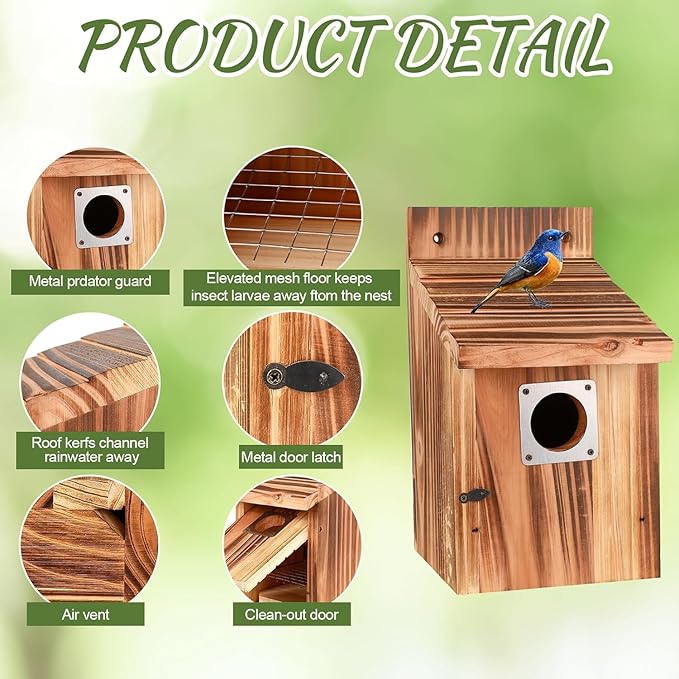4-Piece Outdoor Bird House Set, Bird Houses for Outside with Metal Guards, Safety Locks, Flight Slots, & Ventilation, Bluebird Houses with 1-1/2" Entrance for Bluebirds, Wrens, Finches