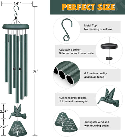 Sympathy Wind Chimes for Outside Deep Tone, Memorial Wind Chimes for Loss of Loved One Prime, Bereavement Condolence Remembrance Funeral Gifts for Grieving Friends Loss of Mother Father