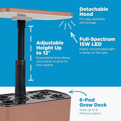 AeroGarden Harvest Lite, Indoor Garden Hydroponic System with LED Grow Light, Holds up to 6 AeroGarden Pods, Mocha