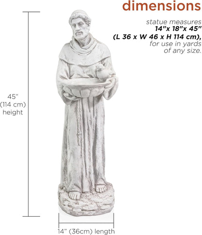 Alpine Corporation 45" Tall Outdoor Saint Francis Birdbath Statue Yard Art Decoration, Light Gray