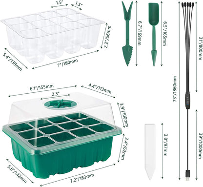 Seed Starter Tray 5 Packs Seedling Starter Trays with Grow Light 8 LEDs, Timer, Dimmable, Seed Starting Trays Kit with Humidity Dome (60 Cells) Indoor Gardening Plant Germination Tray