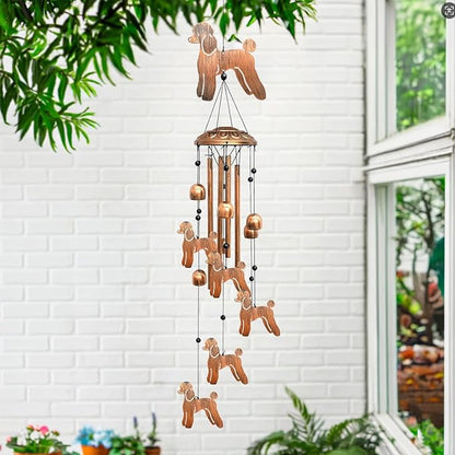 Poodle Wind Chimes for Outside, Metal Windchimes Outdoors Birthday Gifts for Women Memorial Sympathy Wind Chimes for Patio Garden Yard