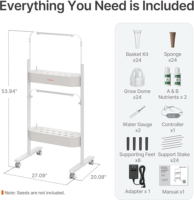 SUNCOZE 2-Tier Hydroponics Growing System Kit with 24 Pods – Full Spectrum Grow Lights, Hydroponic System equipped with smart controller, Indoor Herb Garden Kit for Vegetables, Herbs, Fruits & Flowers