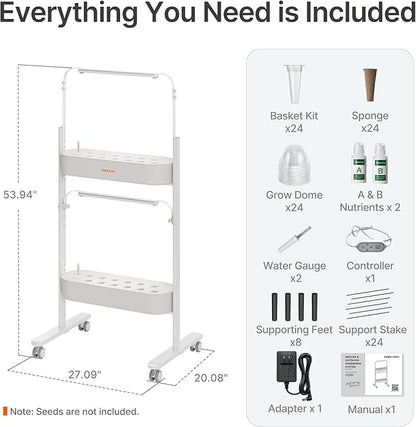 SUNCOZE 2-Tier Hydroponics Growing System Kit with 24 Pods – Full Spectrum Grow Lights, Hydroponic System equipped with smart controller, Indoor Herb Garden Kit for Vegetables, Herbs, Fruits & Flowers