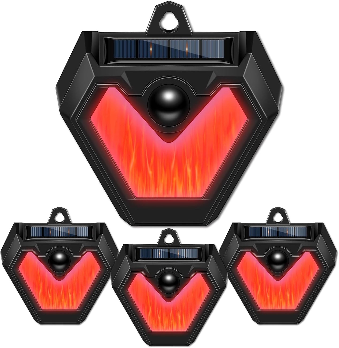 Qualirey 4 Pcs Upgraded Solar Nocturnal Animal Repeller Flickering Flame Outdoor Animal Repellent Motion Activated Coyote Deterrent Light for Skunk Deer Chicken Coop Farm Garden Yard(Red Light)