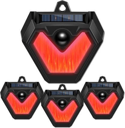 Qualirey 4 Pcs Upgraded Solar Nocturnal Animal Repeller Flickering Flame Outdoor Animal Repellent Motion Activated Coyote Deterrent Light for Skunk Deer Chicken Coop Farm Garden Yard(Red Light)