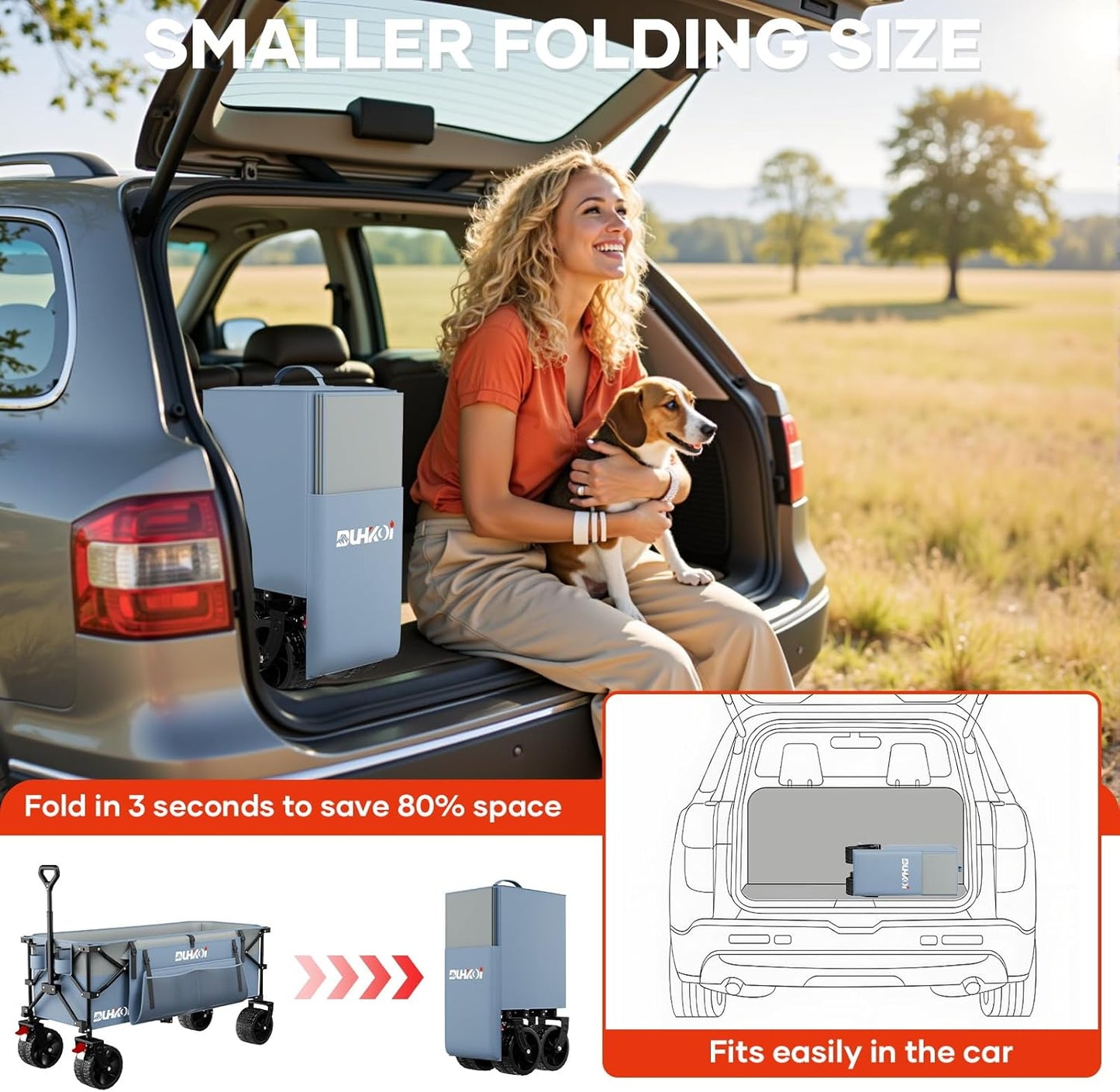 49" L Collapsible Foldable Extended Wagon with 500lbs Weight Capacity,300L Heavy Duty Beach Cart,Large Utility Wagon with Cup Holders,Cart for Sports,Outdoors,Grocery,Shopping (LightBlue)