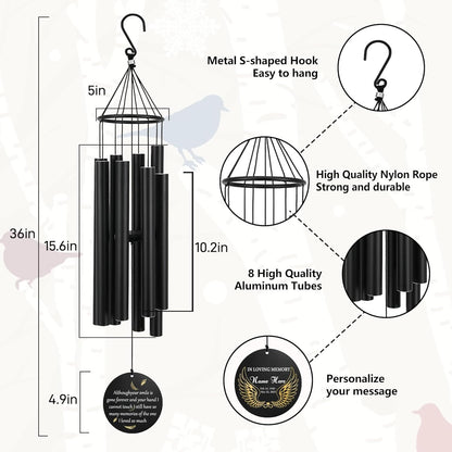 Personalized 36" Memorial Wind Chimes, Bereavement Gift to Honor a Loved One's Remembrance, Sympathy Gift for Loss of Mother Father Husband, for Outdoor Garden