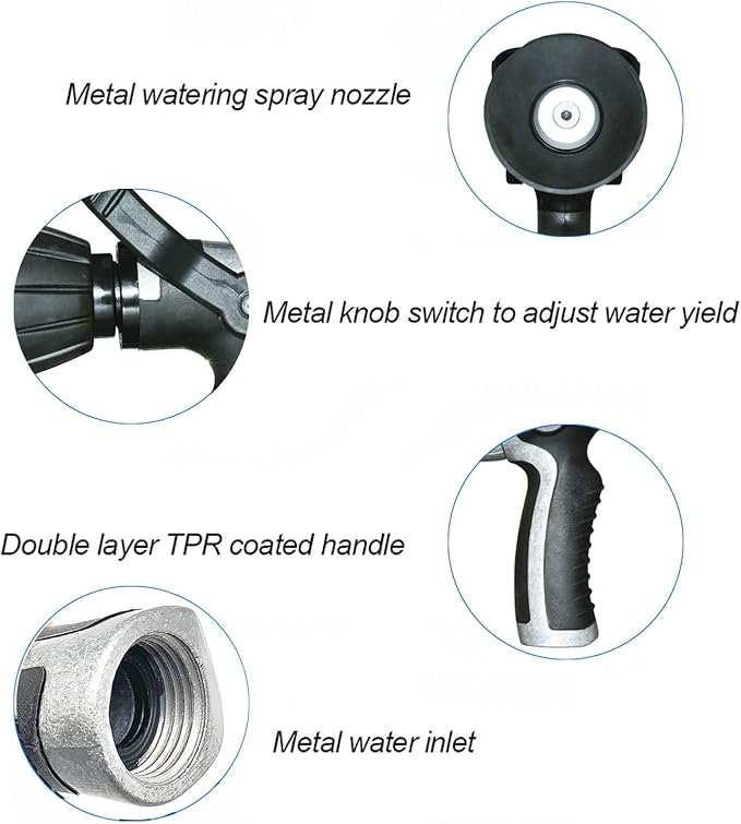 Garden Hose Nozzle, Heavy Duty Metal Hose Sprayer Nozzle Hose Sprayer Water Hose Nozzle Perfect for Cleaning, Watering Garden Street, Washing Cars, Bathing Pets (Metal, Fireman Style Nozzle)