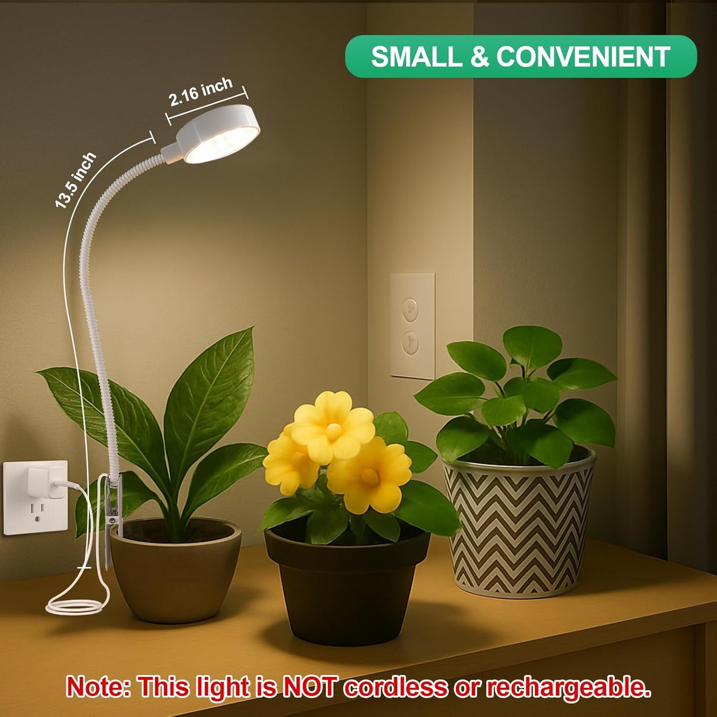 Pot Clip LED Grow Lights for Indoor Plants, Full Spectrum with 5-Level Dimmable, Auto On Off 4/8/12/18 Hrs Timer for Succulents, Small Plant, White, 5V, 3 Pack.