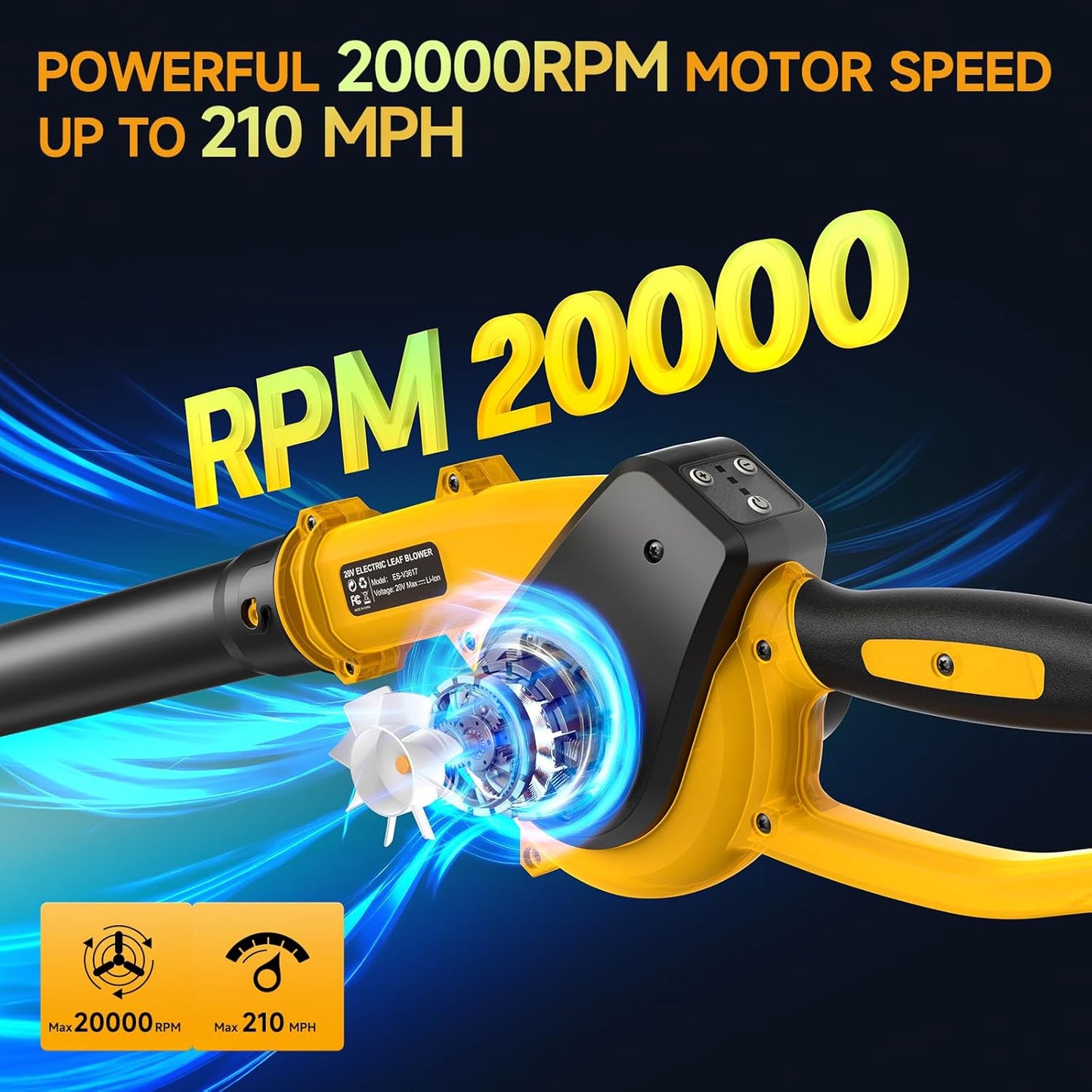 Small Leaf Blower Cordless with 2 Batteries and Fast Charger, 3 Speed Modes, 210 MPH Battery Powered Blower with 3 Nozzles, Lightweight Electric Leaf Blowers for Lawn Care, Blowing Leaves, Car Drying