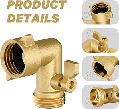 Twinkle Star 90 Degree Garden Hose Elbow with Shut Off Valve 2 Pack, 3/4" Heavy Duty Hose Adapter with 2 O-rings, Solid Brass Gooseneck Garden Hose Connector