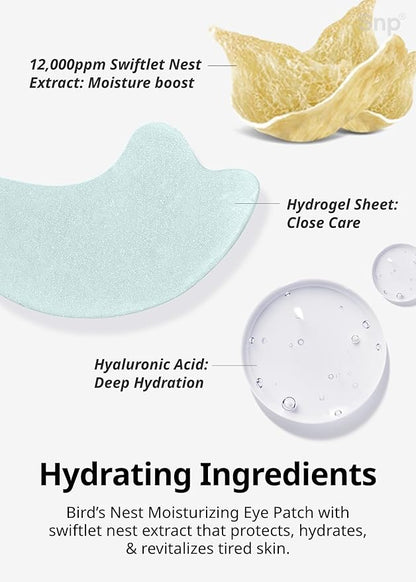Snp 12,000ppm Bird's Nest + Hyaluronic Acid Eye Patch | Hydrating and Cooling for All Skin Types | Maximum Hydration Eye Patches | Korean Skincare Eye Mask | 60 Patches