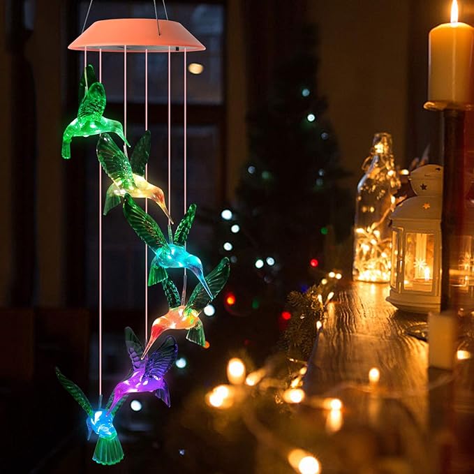 JOBOSI Hummingbird Solar Decor Gifts, Hummingbird Wind Chimes, Gifts for Mom, Women, Grandma, Garden Lawn Yard Decor,