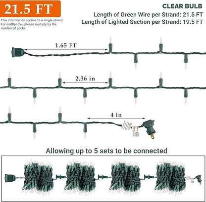 Clear Christmas String Lights, 100 Count, Incandescent Mini Christmas Lights, Connectable Xmas Tree Light for Indoor Outdoor Garland Birthday Holiday Wedding Festival Party