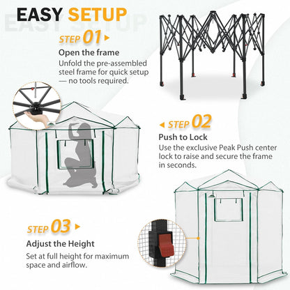 EAGLE PEAK 6.6x6.6 ft Hexagon Pop up Greenhouse, Portable Walk-in Grow Tent for Seed Starting, Garden Plants, Indoor Outdoor Green House, All-Weather Plant Shelter, PE Cover, White/Clear