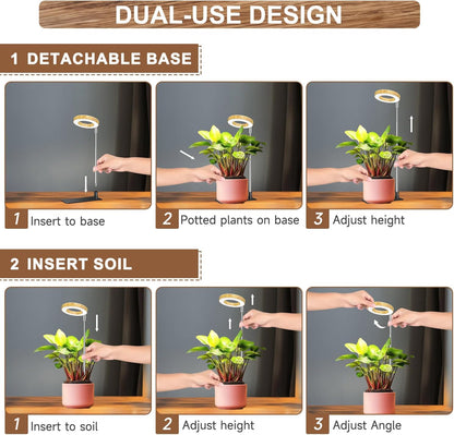 Grow Light, 48 LEDs Full Spectrum Plant Lights for Indoor Growing, Height Adjustable Faux Wood Grain Plant Grow Light with Base, 3 Optional Spectrums, Auto Timer 6/12/16Hrs, 5 Brightness