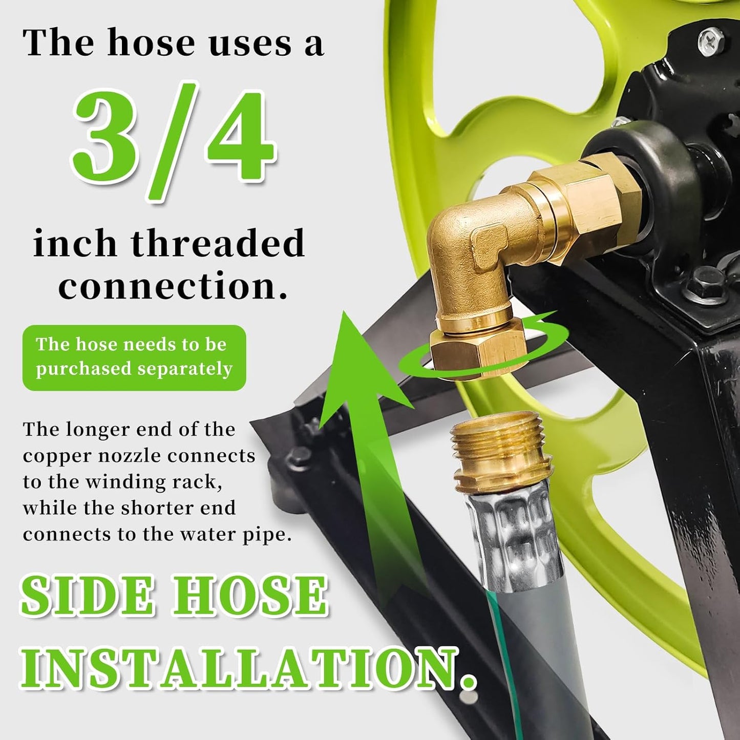 Stainless Steel Garden Hose Reel for 5/8" stainless steels Hoses Reel with Crank Handle Hose Reel Wall Mount 3/4 in Brass Fitting for Hassle-free Outdoor ， Holds up to 400-Ft (Hose not included)