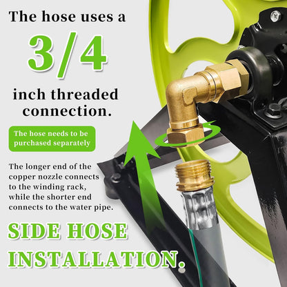 Stainless Steel Garden Hose Reel for 5/8" stainless steels Hoses Reel with Crank Handle Hose Reel Wall Mount 3/4 in Brass Fitting for Hassle-free Outdoor ， Holds up to 400-Ft (Hose not included)