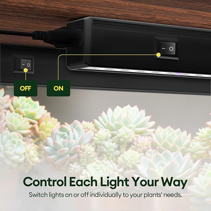 Plant Grow Lights 1FT, Blue-Rich Full Spectrum 5000K, 28W(4 x 7W), T5 LED Grow Light Strips for Indoor Plants and Succulents, High PPFD, Linkable, Black, 4-Pack