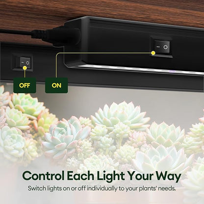 Plant Grow Lights 1FT, Blue-Rich Full Spectrum 5000K, 28W(4 x 7W), T5 LED Grow Light Strips for Indoor Plants and Succulents, High PPFD, Linkable, Black, 4-Pack