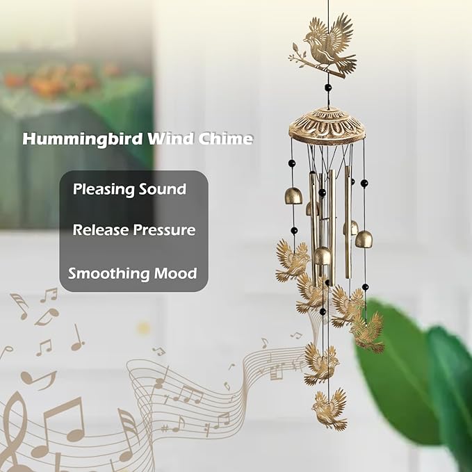 Wind Chimes for Outside, Metal Wind Chimes House Outdoor Decor for Garden Backyard Front Porch Patio, Mom Women/Men Birthday House Warming Gifts, Hummingbird Windchimes