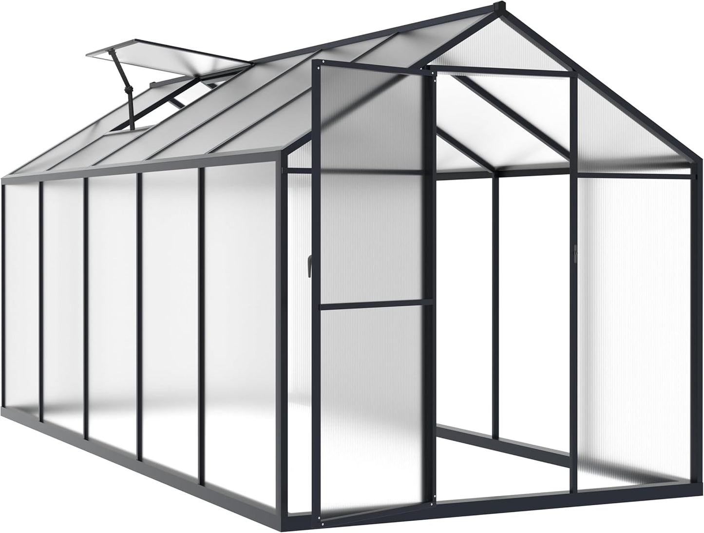 BlueWish 6x10FT Greenhouses for Outdoors, Aluminum Greenhouse with Adjustable Vents, Rivet Structure, Walk-in Green House with Polycarbonate, Heavy Duty Greenhouse Kit for Garden, Gray