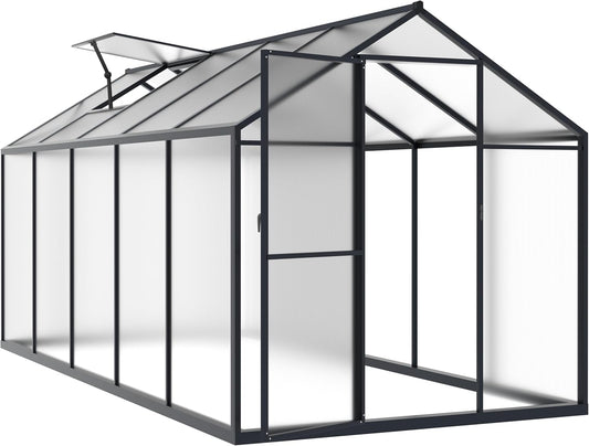 BlueWish 6x10FT Greenhouses for Outdoors, Aluminum Greenhouse with Adjustable Vents, Rivet Structure, Walk-in Green House with Polycarbonate, Heavy Duty Greenhouse Kit for Garden, Gray