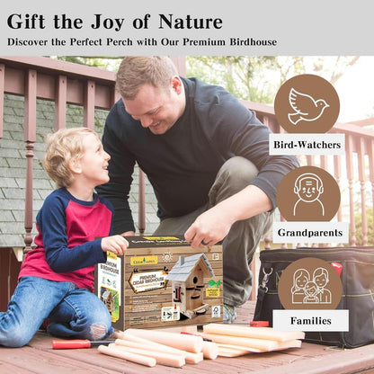 Premium Wooden Bird House Kit - Birdhouse for Outside - Build it Yourself Birdhouse Kits for Adults to Build - Woodworking Adult Crafts & DIY - Pole Mountable Bird House