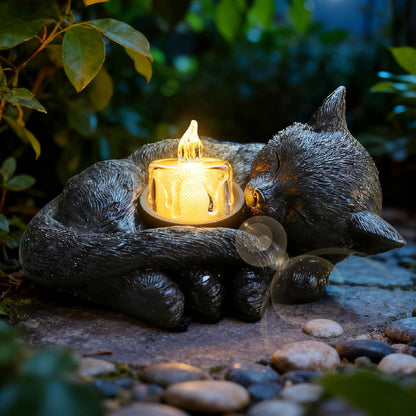 Sleeping Cat Candle Holder Statue Realistic Resin Cat Figurine with Candle Tray Outdoor Garden Decor for Patio Yard or Indoor Use for Cat Lovers Women and Memorials Black