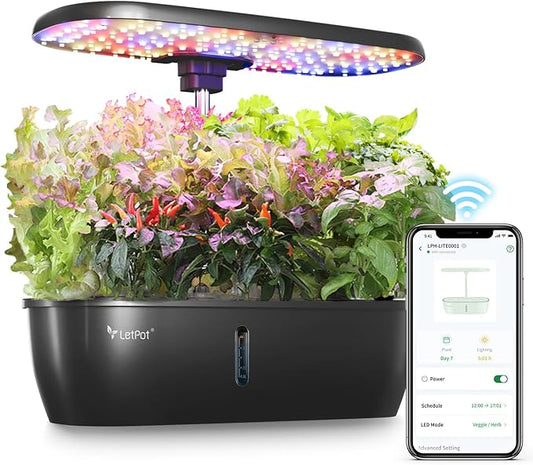 LETPOT LPH-Lite Hydroponics Growing System, 12 Pods Smart Herb Garden Kit Indoor, Indoor Garden, APP & WiFi Controlled, with 24W Growing LED, 5.5L Water Tank, Pump System, Automatic Timer