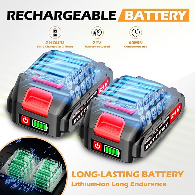 Cordless Hedge Trimmer, 2-in-1 Hedge Trimmer, Ultra Long Battery Life with Battery*2, high-Power and high-Capacity Grass Trimmer for Gardens, Yards and lawns, Including Charger