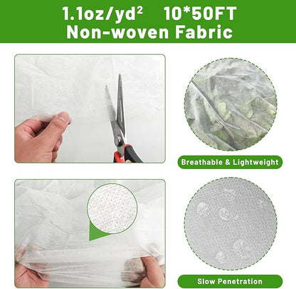 SnugNiture Plant Covers Freeze Protection, 10ft x 50ft 1.1oz/yd² Frost Cloth for Outdoor Plants, Floating Row Cover Frost Blanket for Winter Garden Vegetables Protection