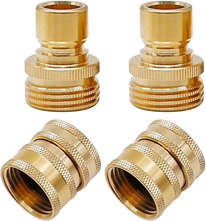 VIKKSAER 3/4 inch Garden Hose Quick Connect Water Hose Fittings, Thread Brass Water Hose Connectors (4PCS)