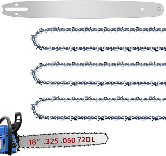 18 Inch Chainsaw Bar and M72 Chain Combo Fit Husqvarna, .325" Pitch .050" Gauge 72 Drive Links Replacement Chains Fit Husqvarna 435, 440, 545, 345, 350, 51, 55 RANCHER, 550XP (3 Chains+ 1 Bar)