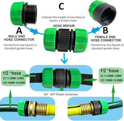 AMRITA Fittings for 1/2" Soaker Hose and Garden Hose, Female Connector& Male Connector &Valves & Straight Connectors.(Fittings)