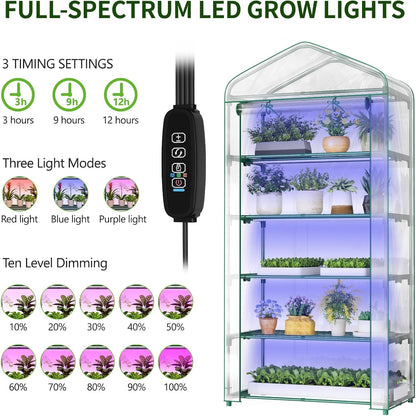 SUNYRISY Indoor Greenhouse with Grow Lights 5 Tier Plant Stand Shelf, Mini Small Greenhouse Kit with Zippered PVC Tent for Indoor Garden Seed Starting Tray, 36W Full Spectrum