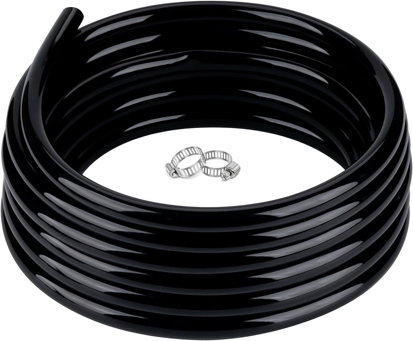 3/4" id - 50ft Black Vinyl Tubing Flexible PVC Tube Hybrid Hose Transfer Water Fuel Gas for Pond Fountain Garden Waterfall, Durable and Safe, with 2 Hose Clamps