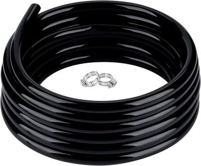 3/4" id - 50ft Black Vinyl Tubing Flexible PVC Tube Hybrid Hose Transfer Water Fuel Gas for Pond Fountain Garden Waterfall, Durable and Safe, with 2 Hose Clamps